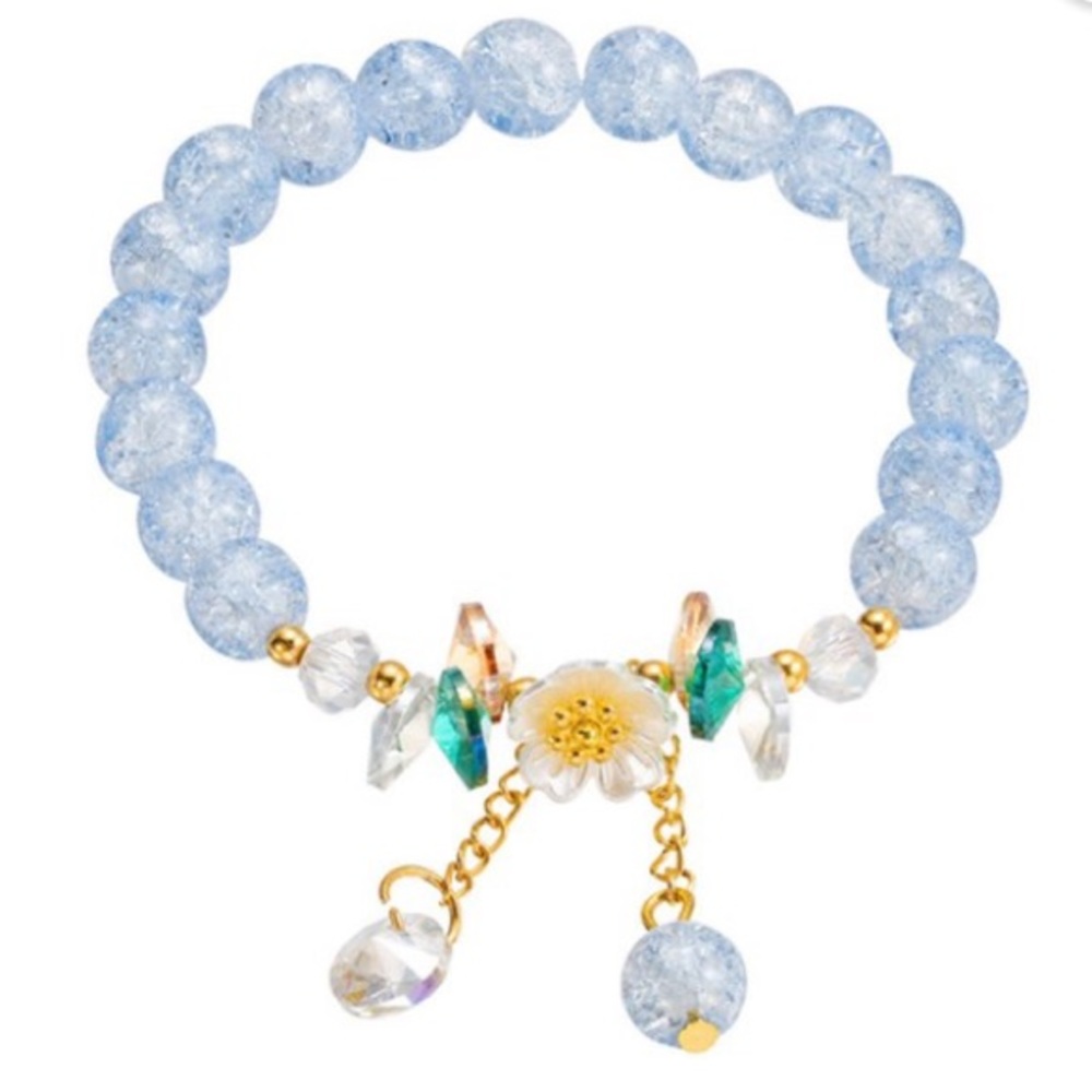 ✅ 5 for $25 - Blue, Gold, Floral Transparent Beaded Bracelet, New